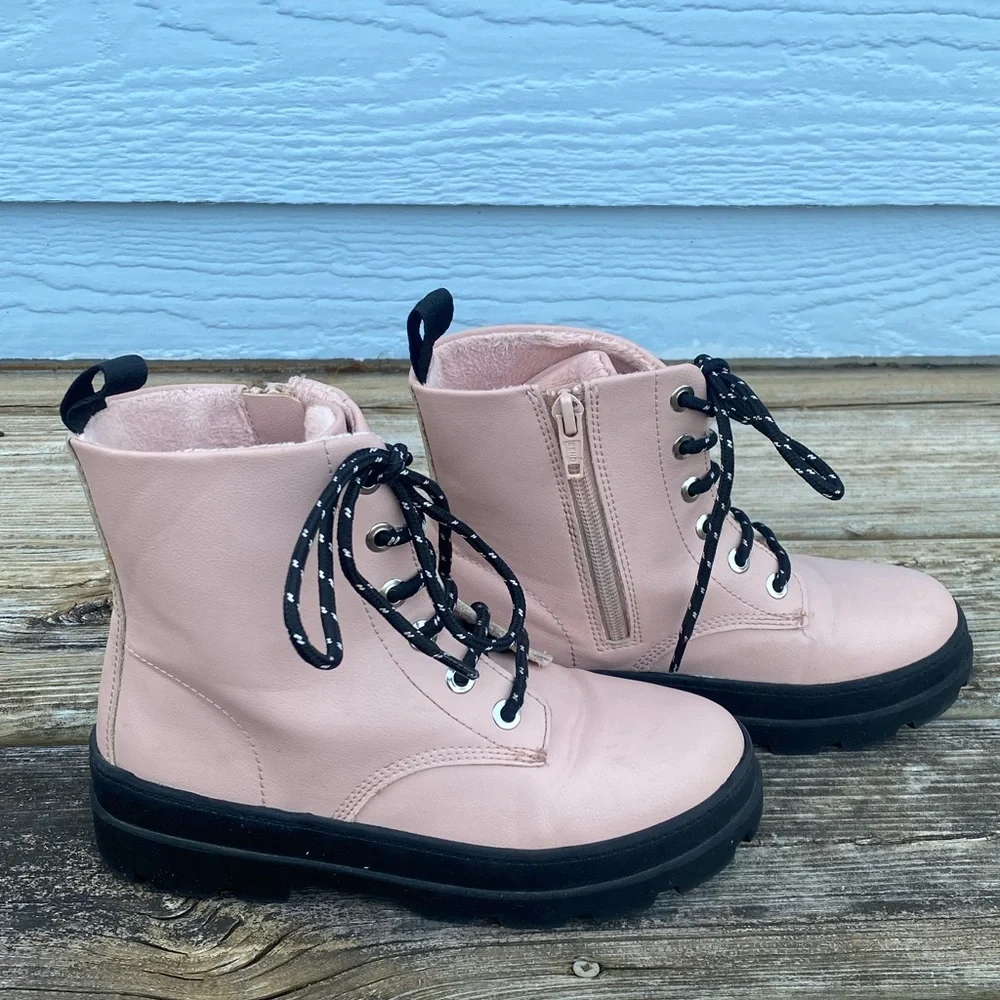 H&M Pale Pink Lace-Up Ankle Combat Boots